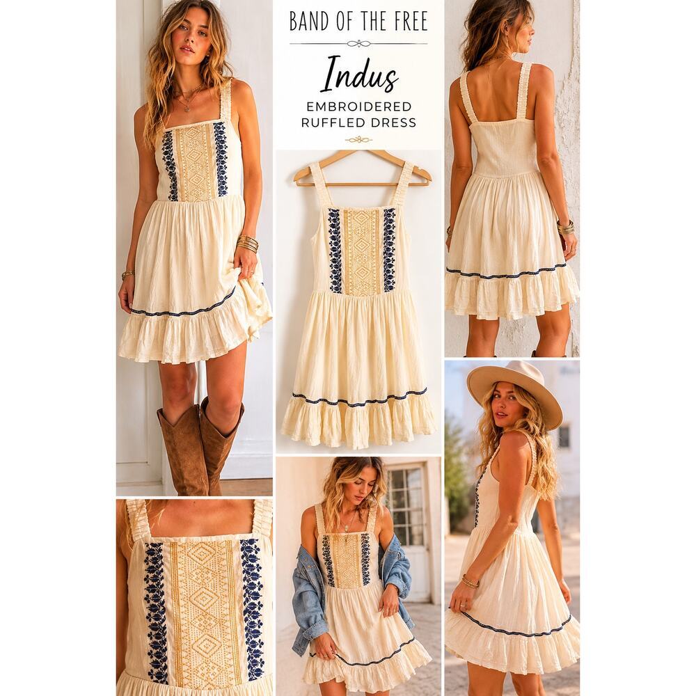 NWOT Band of the Free Indus Embroidered Boho Ruffled Tiered Dress, S